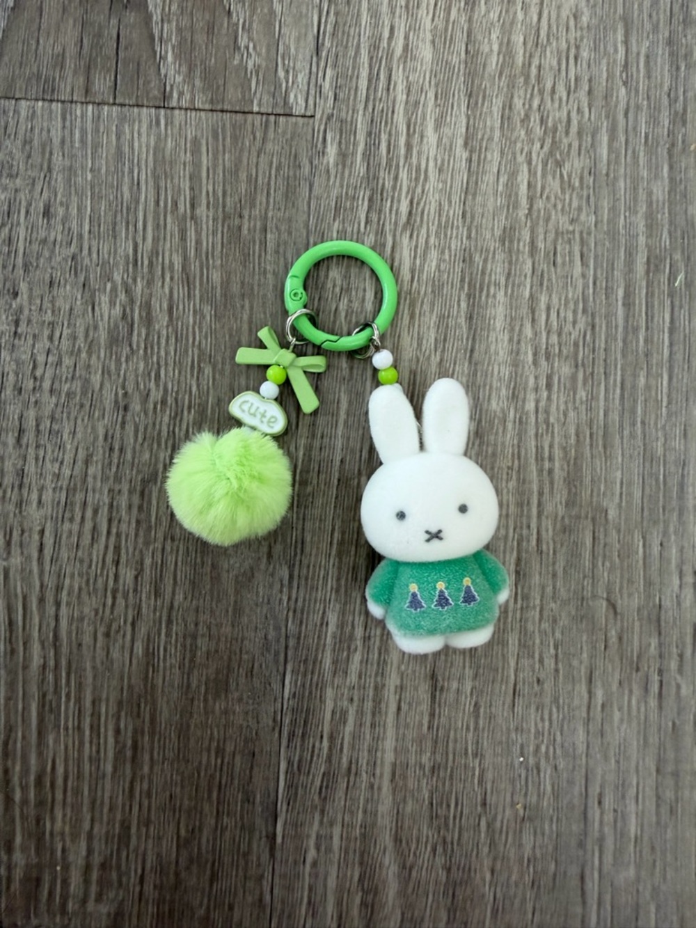 miffy Green Bunny Plush Keychain with Lime Pom Pom